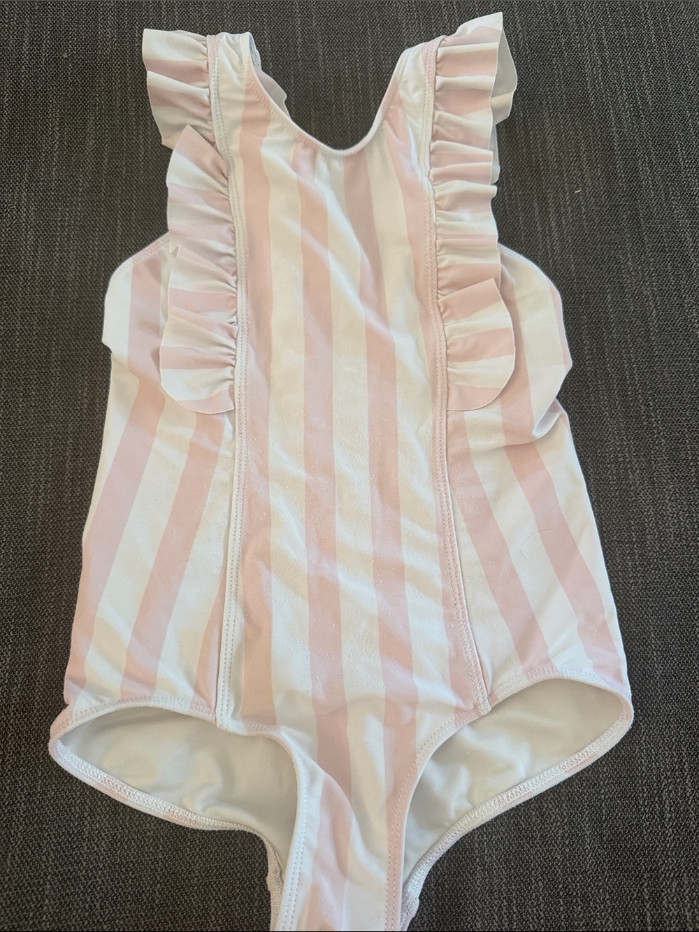 Kids Pink & White Striped Ruffle One-Piece Swimsuit